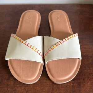 Toms Shea Women's Leather Sandals - Cream with Multicolor Stitching